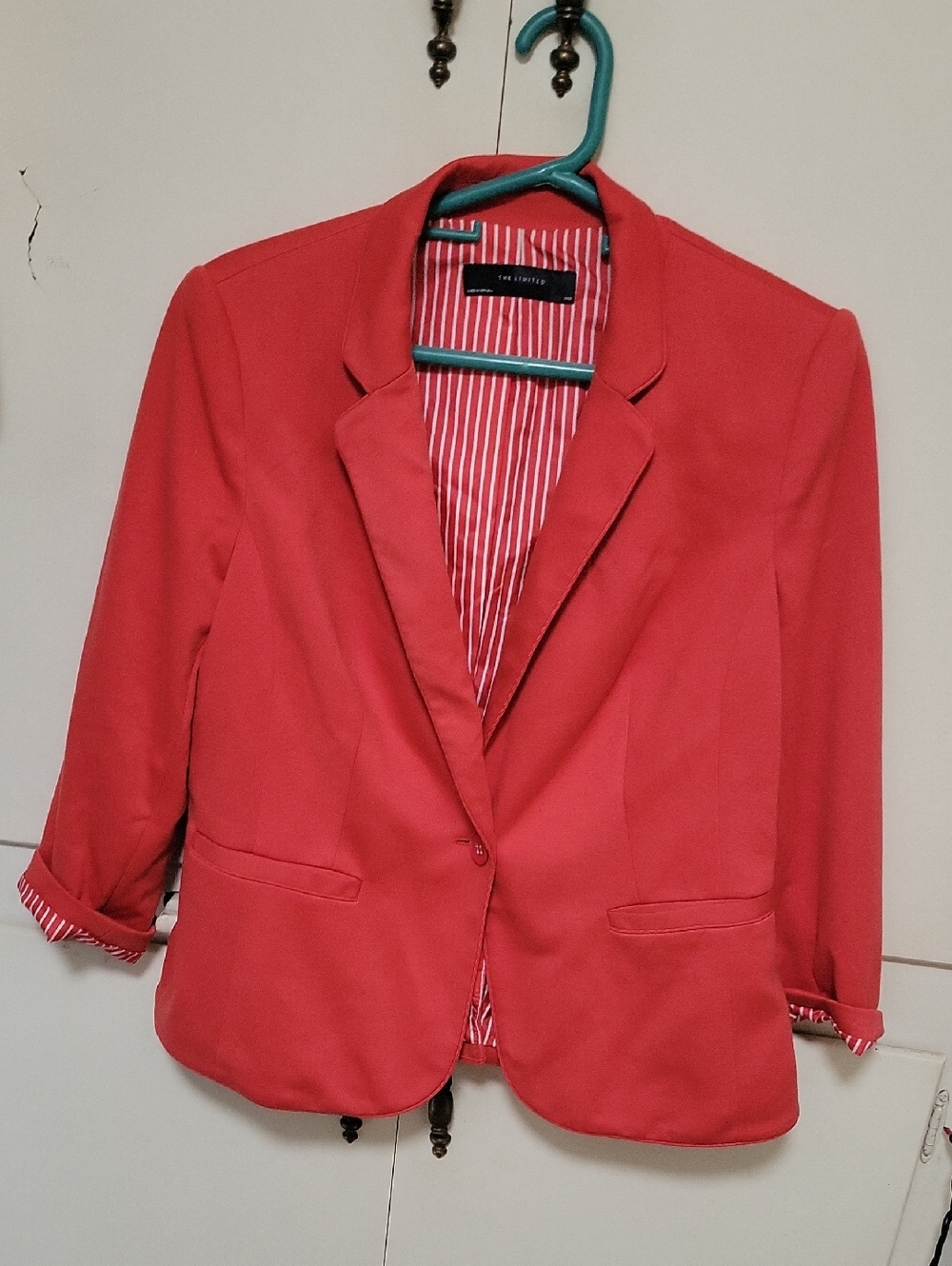 The Limited Coral Blazer with Striped Lining